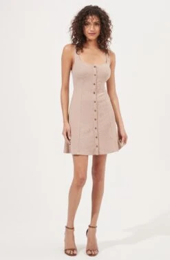 Serafina Ribbed Knit Button Down Dress -Astr The Label Shop ADR100868 TAUPE 1