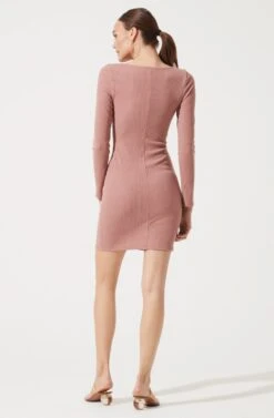 Long Sleeve Hook & Eye Front Bodycon Dress -Astr The Label Shop ADR100890 BLUSH 873