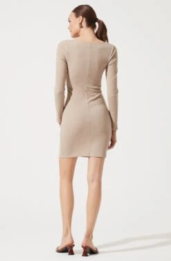 Long Sleeve Hook & Eye Front Bodycon Dress -Astr The Label Shop ADR100890 TAUPE 877