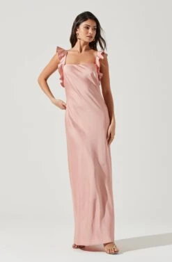 Bryna Ruffle Strap Satin Maxi Dress -Astr The Label Shop ADR100904L CORALBLUSH 2015
