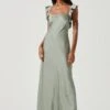 Bryna Ruffle Strap Satin Maxi Dress
