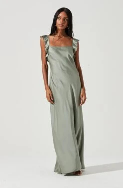 Bryna Ruffle Strap Satin Maxi Dress -Astr The Label Shop ADR100904L DUSTYSAGE 1821