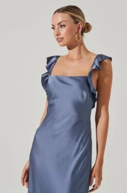 Bryna Ruffle Strap Satin Maxi Dress -Astr The Label Shop ADR100904L SLATEBLUE 2
