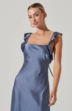 Bryna Ruffle Strap Satin Maxi Dress -Astr The Label Shop ADR100904L SLATEBLUE 3