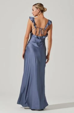 Bryna Ruffle Strap Satin Maxi Dress -Astr The Label Shop ADR100904L SLATEBLUE 5