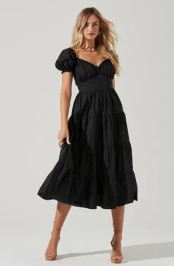 Short Sleeve Cinched Bust Midi Dress -Astr The Label Shop ADR100939 BLACK 0293 0e78ffcc 0656 4f73 b215 ddb5015e8107