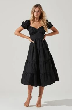 Short Sleeve Cinched Bust Midi Dress -Astr The Label Shop ADR100939 BLACK 0296 64070db4 1950 435f 9e7e 46f8f3edb900