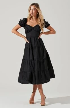 Short Sleeve Cinched Bust Midi Dress -Astr The Label Shop ADR100939 BLACK 0297 a4e3ff0c 7011 452a 812a fafa24dacd55