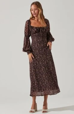 Dominique Floral Long Sleeve Midi Dress