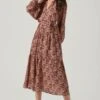 Long Sleeve Floral Button Front Tiered Midi Dress -Astr The Label Shop ADR100998B BLUSH RUSTMULTI 2