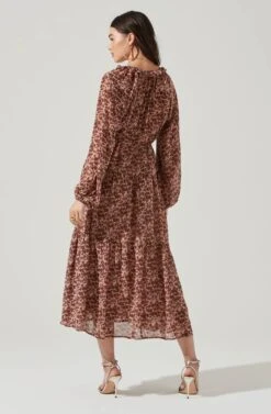 Long Sleeve Floral Button Front Tiered Midi Dress -Astr The Label Shop ADR100998B BLUSH RUSTMULTI 6