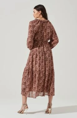 Long Sleeve Floral Button Front Tiered Midi Dress -Astr The Label Shop ADR100998B BLUSH RUSTMULTI 7