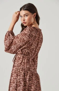 Long Sleeve Floral Button Front Tiered Midi Dress -Astr The Label Shop ADR100998B BLUSH RUSTMULTI 8