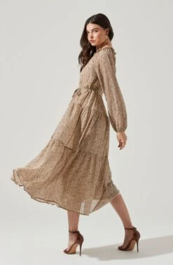Long Sleeve Floral Button Front Tiered Midi Dress -Astr The Label Shop ADR100998B IVORY BROWNMULTI 6