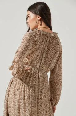 Long Sleeve Floral Button Front Tiered Midi Dress -Astr The Label Shop ADR100998B IVORY BROWNMULTI 7