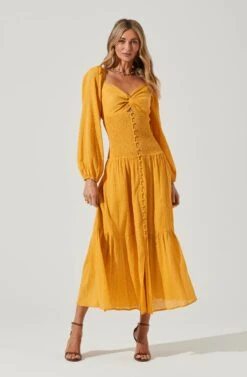 Long Sleeve Twist Bust Dress -Astr The Label Shop ADR101017 MUSTARD 1