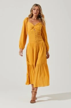 Long Sleeve Twist Bust Dress -Astr The Label Shop ADR101017 MUSTARD 2