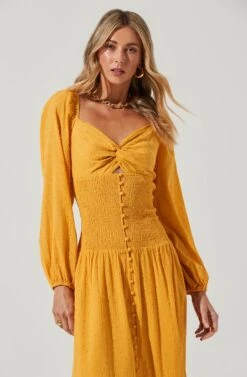 Long Sleeve Twist Bust Dress -Astr The Label Shop ADR101017 MUSTARD 3