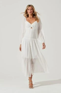 Long Sleeve Twist Bust Dress -Astr The Label Shop ADR101017 WHITE 1