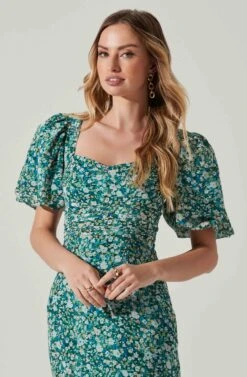 Floral Short Sleeve Asymmetrical Hem Midi Dress -Astr The Label Shop ADR101039 GREENMULTI 3