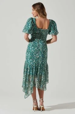 Floral Short Sleeve Asymmetrical Hem Midi Dress -Astr The Label Shop ADR101039 GREENMULTI 6