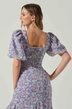 Floral Short Sleeve Asymmetrical Hem Midi Dress -Astr The Label Shop ADR101039 PURPLEMULTIFLORAL 5