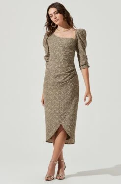 3/4 Sleeve Asymmetrical Neck Dress 14 3/4 Sleeve Asymmetrical Neck Dress -Astr The Label Shop ADR101041 SAGEFLORAL 1