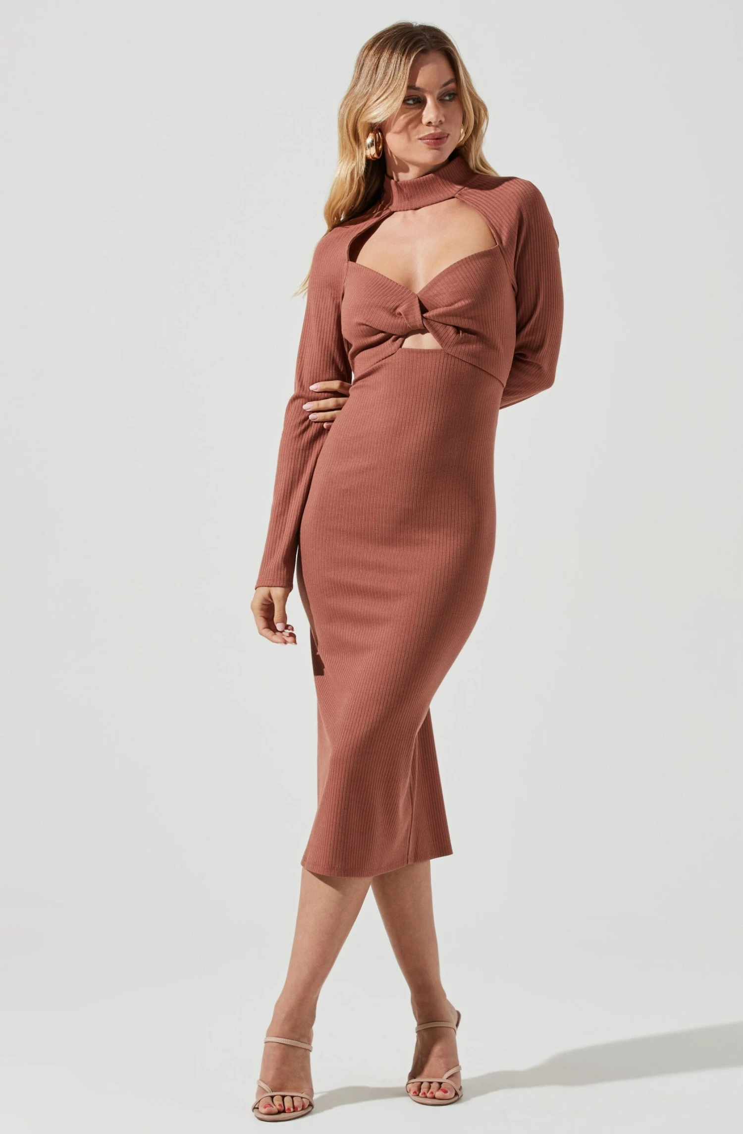 Long Sleeve Twist Bust Midi Dress 7 Long Sleeve Twist Bust Midi Dress - Image 5