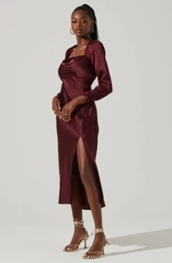 Gracie Long Sleeve Cutout Satin Midi Dress -Astr The Label Shop ADR101065 DEEPWINE 1