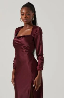 Gracie Long Sleeve Cutout Satin Midi Dress -Astr The Label Shop ADR101065 DEEPWINE 2