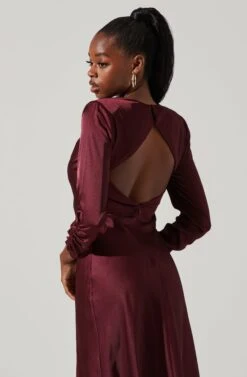 Gracie Long Sleeve Cutout Satin Midi Dress -Astr The Label Shop ADR101065 DEEPWINE 3