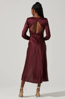 Gracie Long Sleeve Cutout Satin Midi Dress -Astr The Label Shop ADR101065 DEEPWINE 4