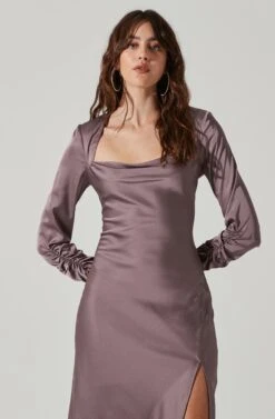 Gracie Long Sleeve Cutout Satin Midi Dress -Astr The Label Shop ADR101065 DUSTYMAUVE 0089