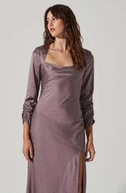 Gracie Long Sleeve Cutout Satin Midi Dress -Astr The Label Shop ADR101065 DUSTYMAUVE 0093