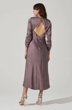 Gracie Long Sleeve Cutout Satin Midi Dress -Astr The Label Shop ADR101065 DUSTYMAUVE 0096