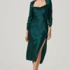Gracie Long Sleeve Cutout Satin Midi Dress -Astr The Label Shop ADR101065 HUNTERGREEN 1