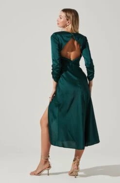 Gracie Long Sleeve Cutout Satin Midi Dress -Astr The Label Shop ADR101065 HUNTERGREEN 5