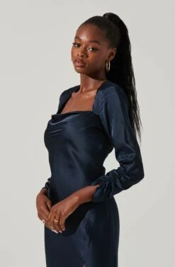 Gracie Long Sleeve Cutout Satin Midi Dress -Astr The Label Shop ADR101065 MIDNIGHT 2