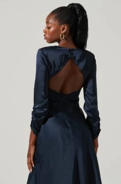 Gracie Long Sleeve Cutout Satin Midi Dress -Astr The Label Shop ADR101065 MIDNIGHT 3
