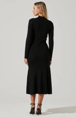 Front Cutout Long Sleeve Sweater Midi Dress -Astr The Label Shop ADR101079 BLACK 5