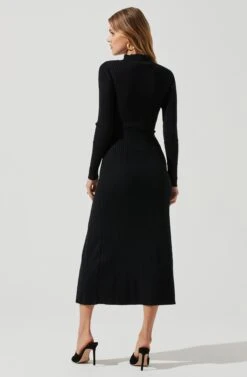 Long Sleeve Hi Slit Midi Sweater Dress -Astr The Label Shop ADR101085 BLACK 0831