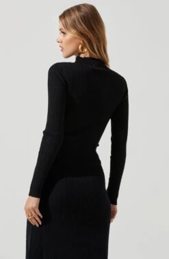 Long Sleeve Hi Slit Midi Sweater Dress -Astr The Label Shop ADR101085 BLACK 0835