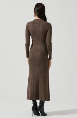 Long Sleeve Hi Slit Midi Sweater Dress -Astr The Label Shop ADR101085 BROWN 0449