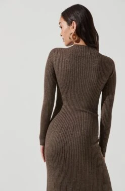Long Sleeve Hi Slit Midi Sweater Dress -Astr The Label Shop ADR101085 BROWN 0454