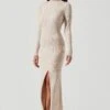 Long Sleeve Hi Slit Midi Sweater Dress -Astr The Label Shop ADR101085 CREAM 0512