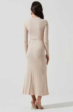 Long Sleeve Hi Slit Midi Sweater Dress -Astr The Label Shop ADR101085 CREAM 0527