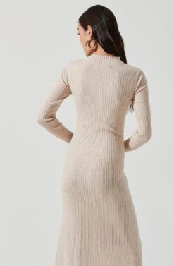 Long Sleeve Hi Slit Midi Sweater Dress -Astr The Label Shop ADR101085 CREAM 0530