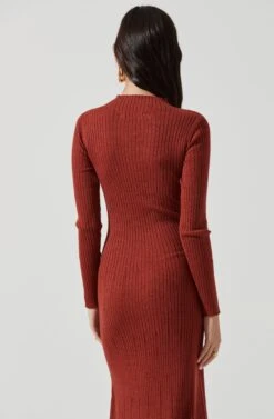 Long Sleeve Hi Slit Midi Sweater Dress -Astr The Label Shop ADR101085 RUST 0309