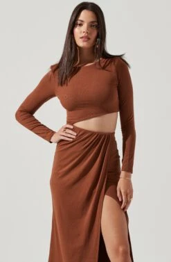 Westwood Long Sleeve Side Cutout Midi Dress 32 Westwood Long Sleeve Side Cutout Midi Dress -Astr The Label Shop ADR101108 BROWN 2