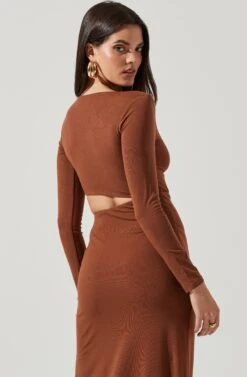Westwood Long Sleeve Side Cutout Midi Dress 31 Westwood Long Sleeve Side Cutout Midi Dress -Astr The Label Shop ADR101108 BROWN 4